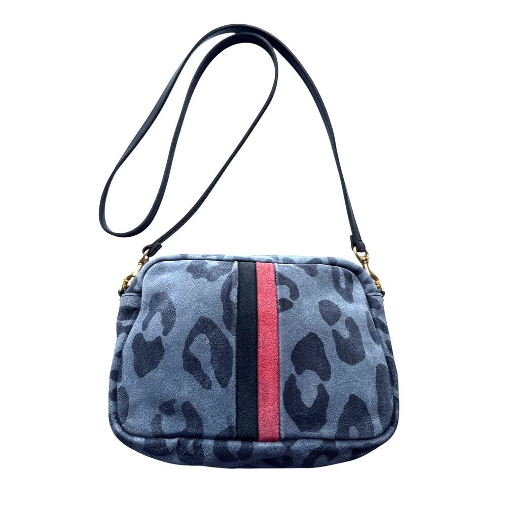 Clare V. Midi Sac Bag in Pablo Cat Leopard Print Blue Black Suede